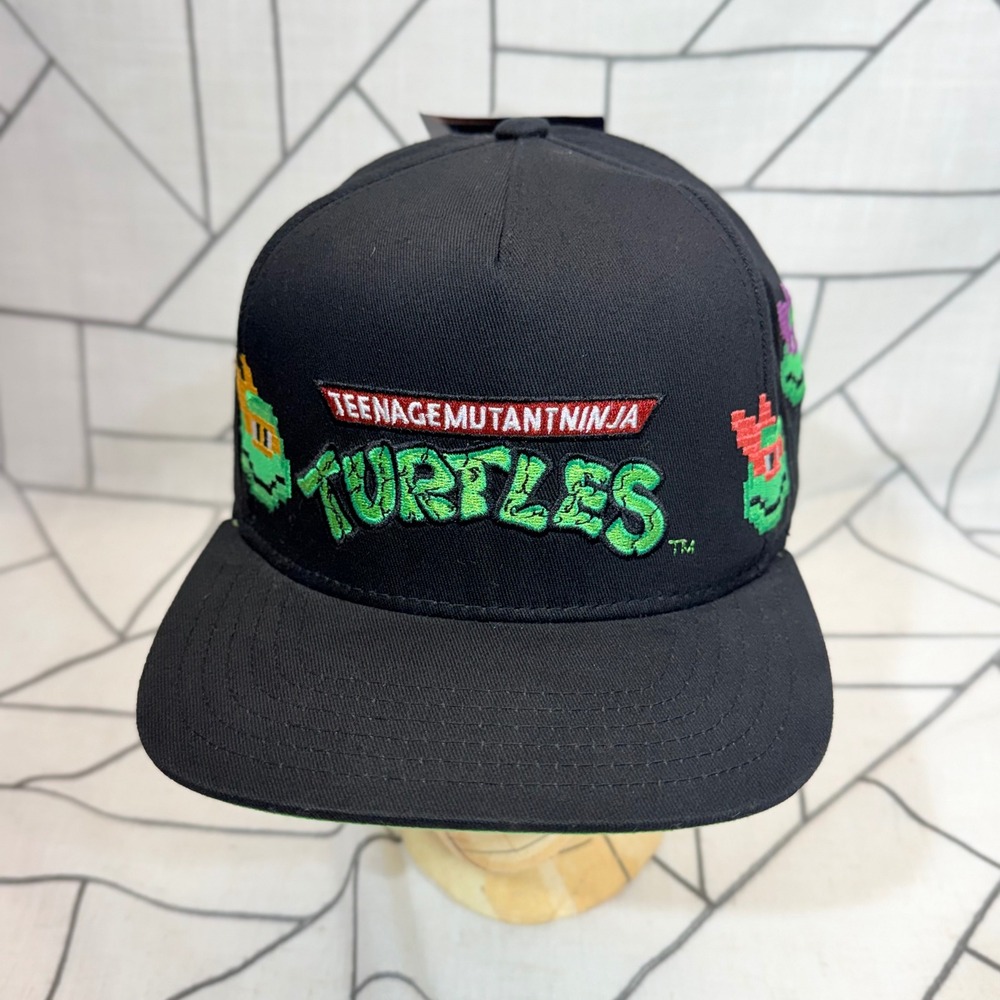 Nickelodeon TMNT Snapback Hat OSFM Black Pixel Art Embroidered 8-Bit Cap